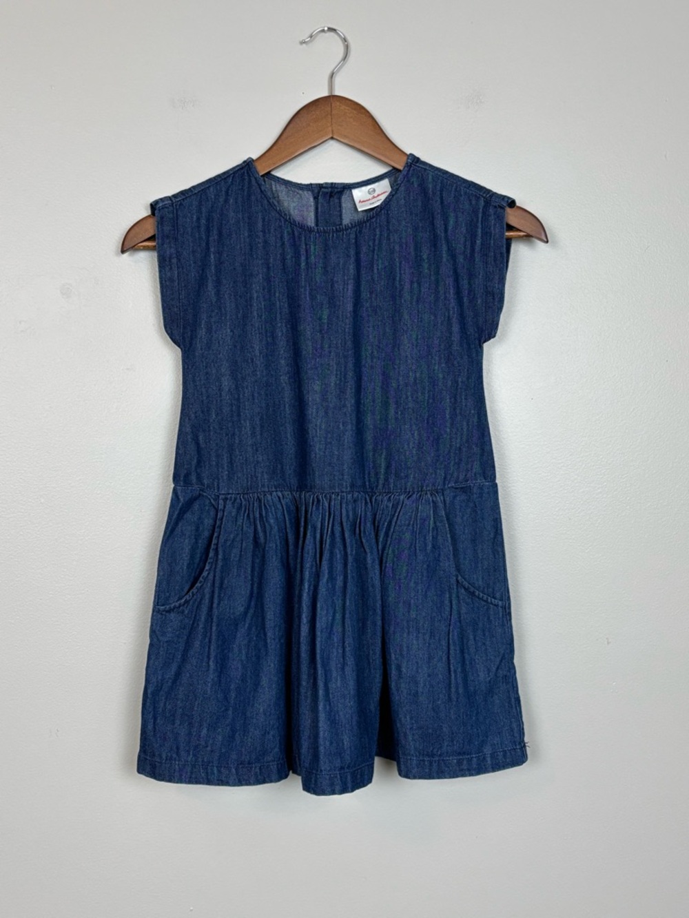 Hanna‎ Andersson Dress Girls 110 US 5 Blue Play Alot Denim Chambray Button Back